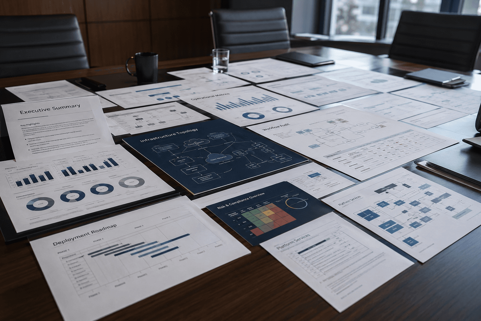 Operational architecture blueprint displayed in a business environment