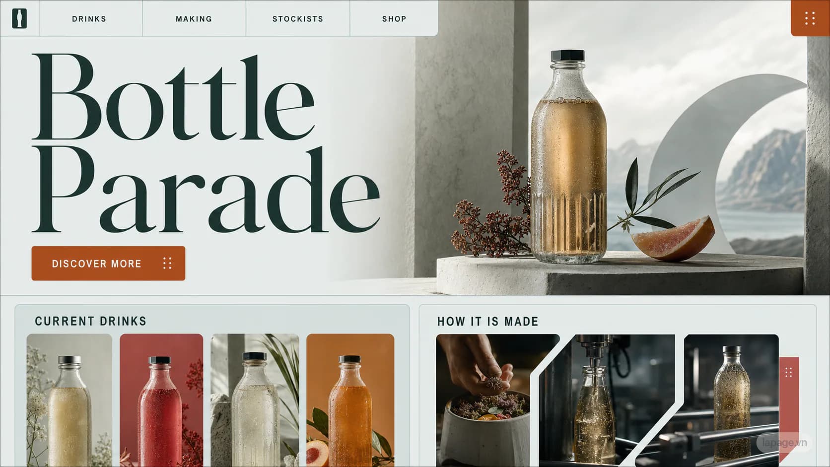 Full preview of the Bottle Parade website direction