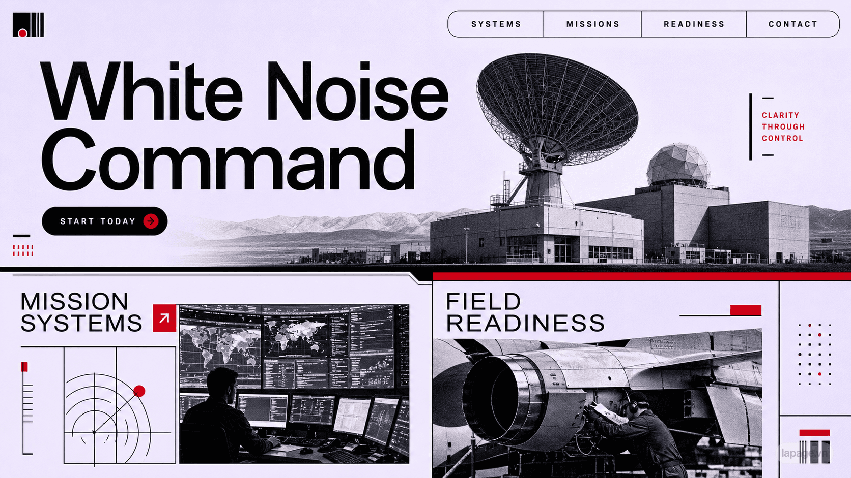 Full preview of the White Noise Command website direction