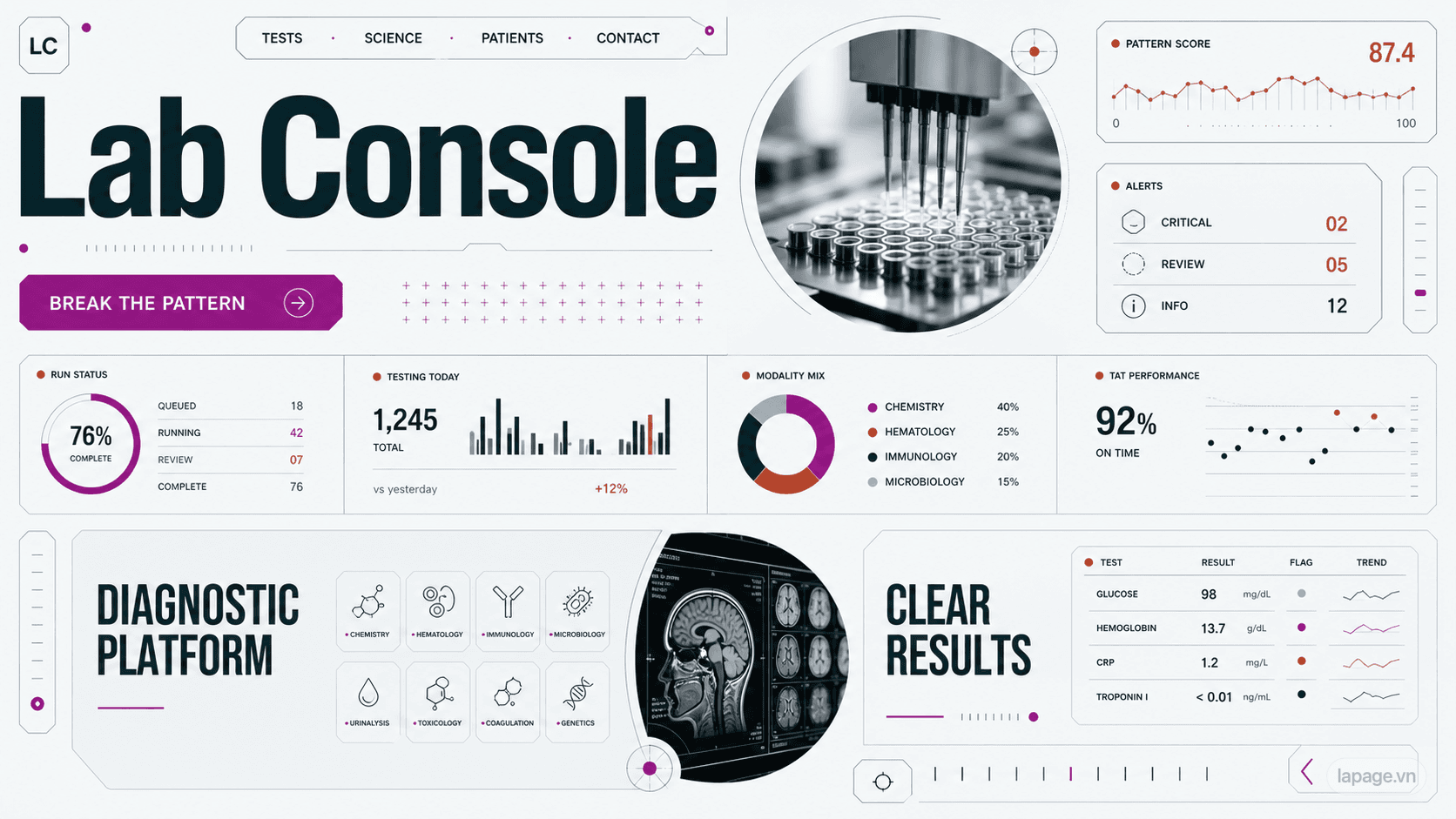 Full preview of the Lab Console website direction
