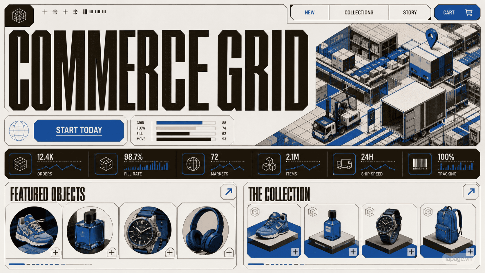 Bản xem trước đầy đủ định hướng website Commerce Grid