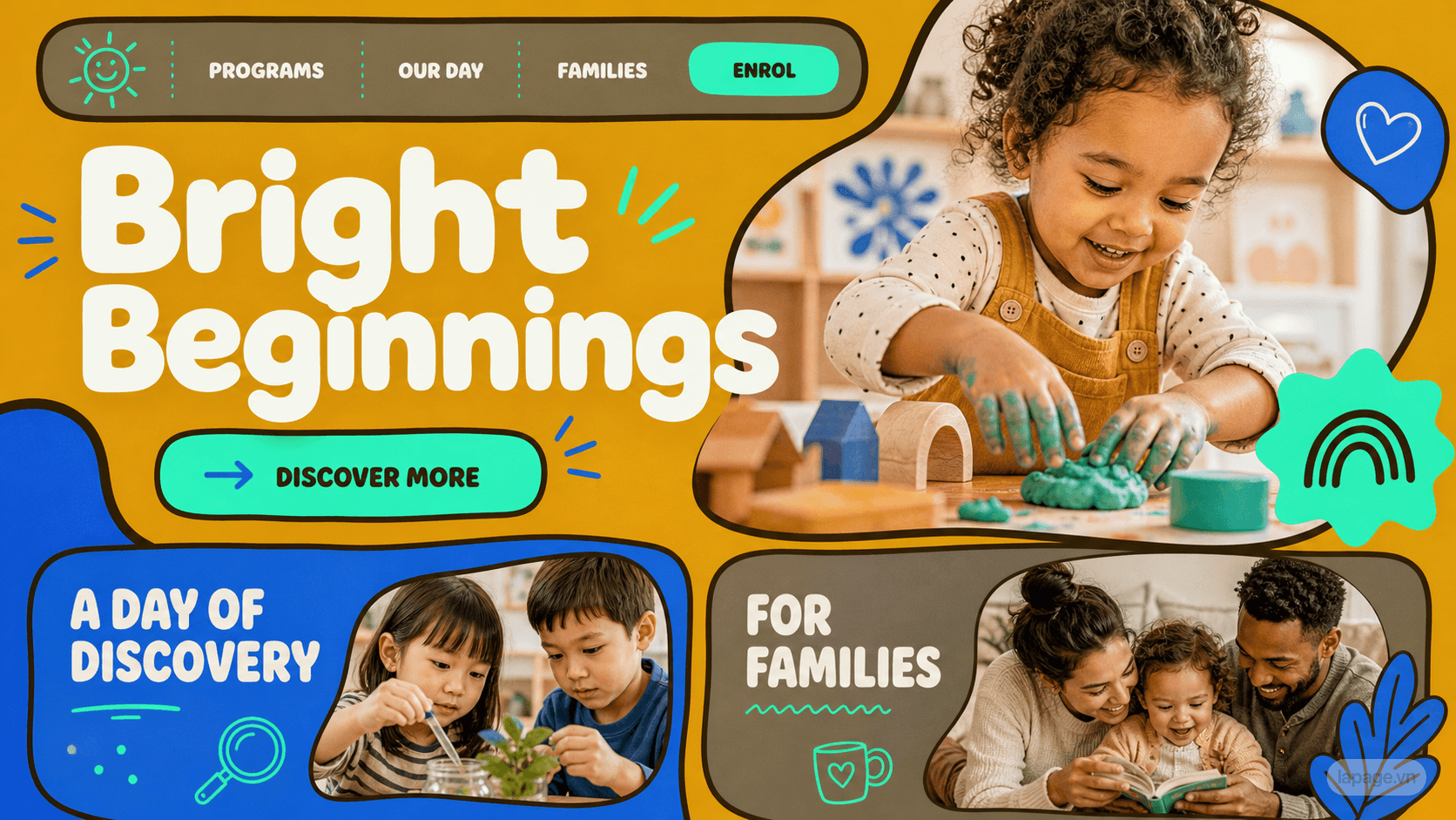 Full preview of the Bright Beginnings website direction
