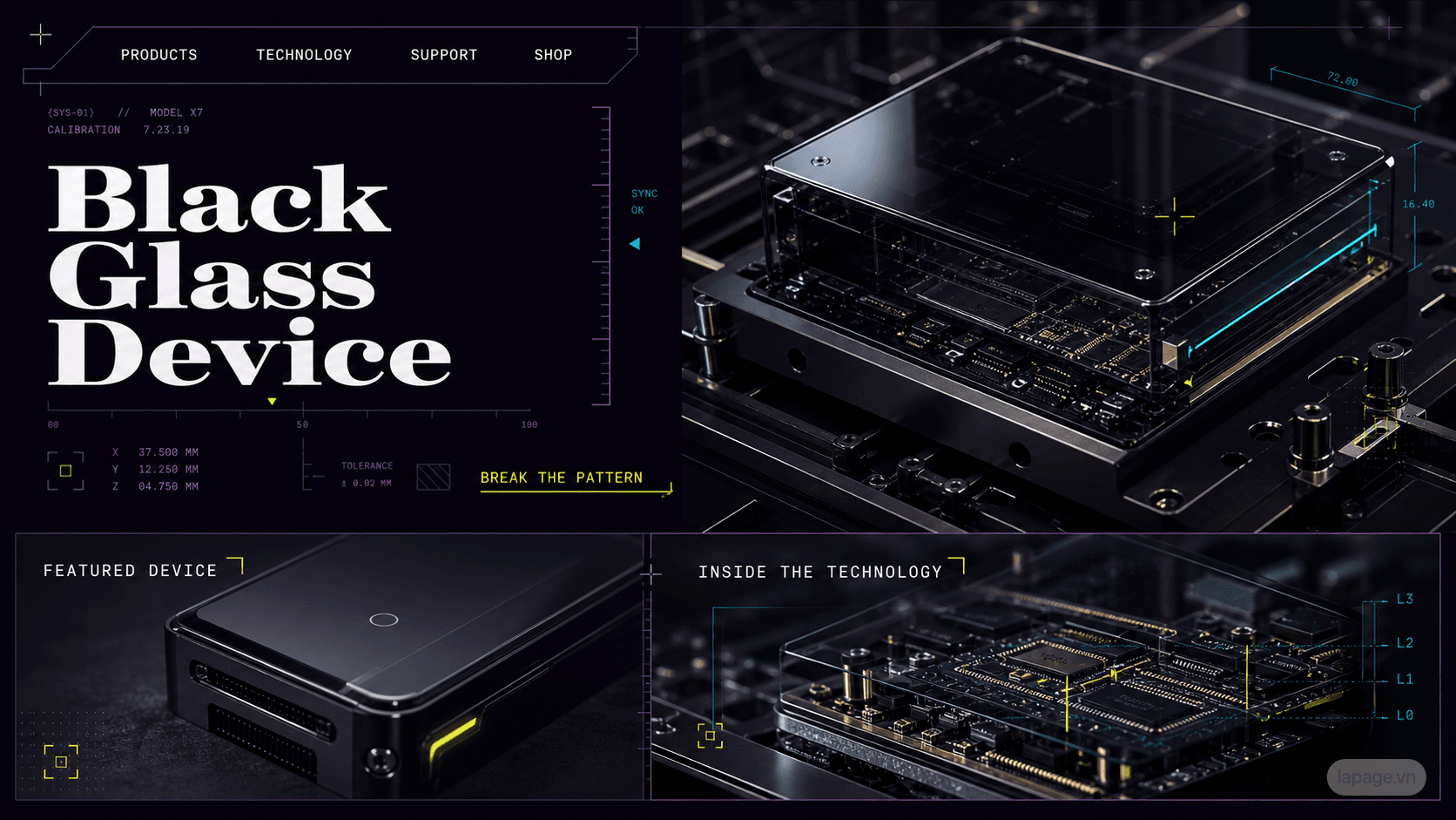 Full preview of the Black Glass Device website direction