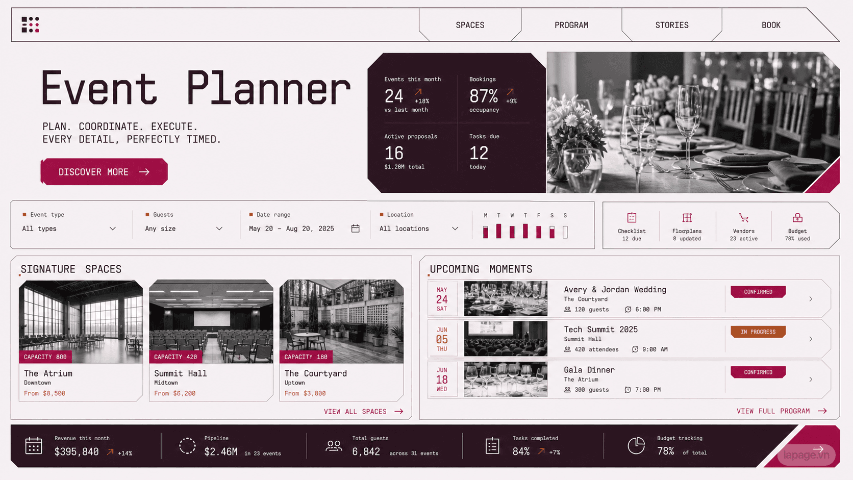 Preview of the related Event Planner website direction