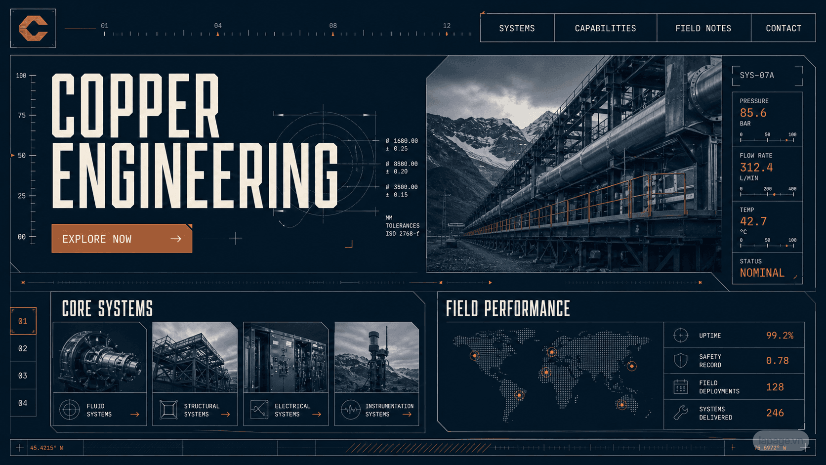 Full preview of the Copper Engineering website direction