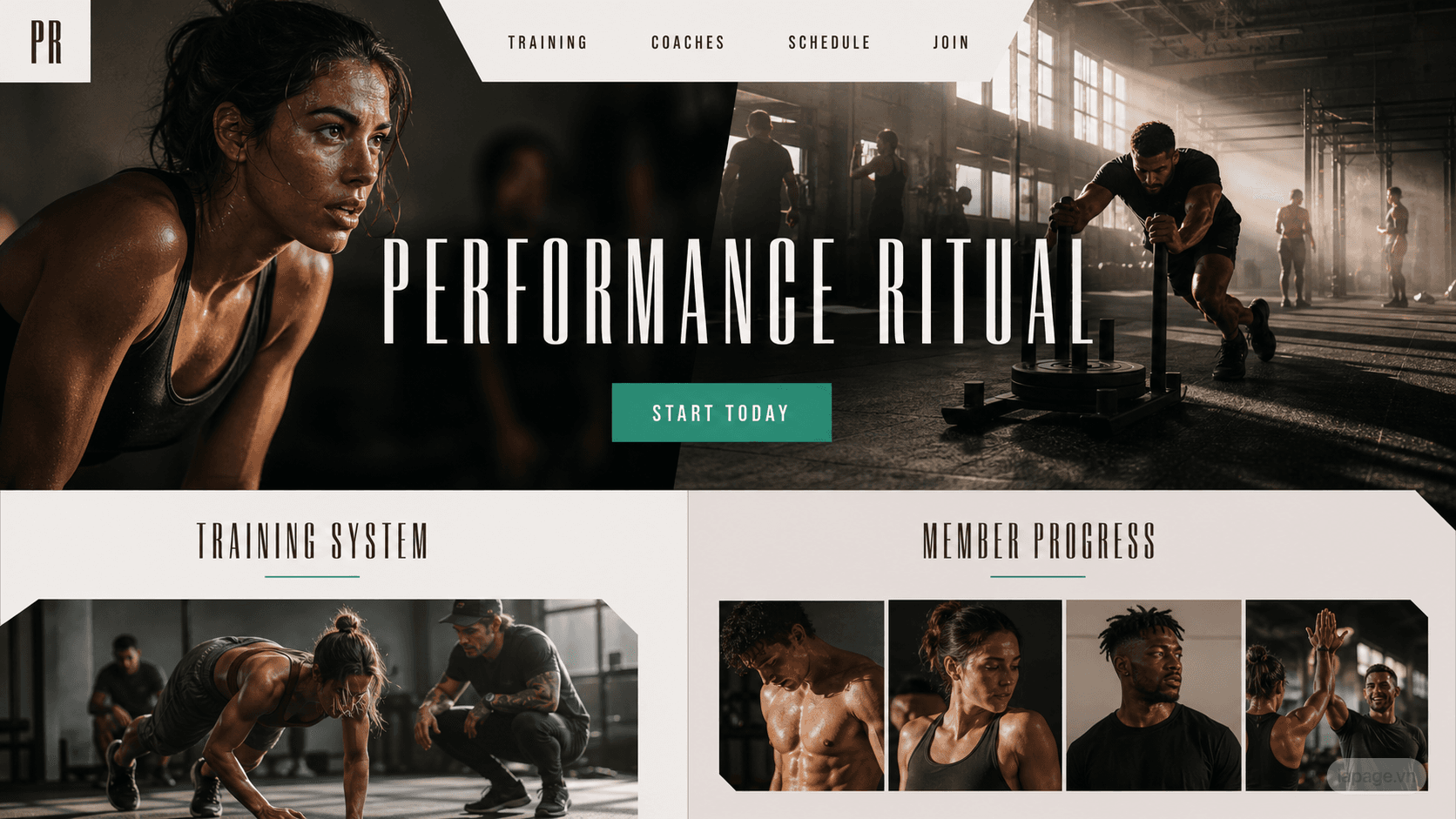 Full preview of the Performance Ritual website direction
