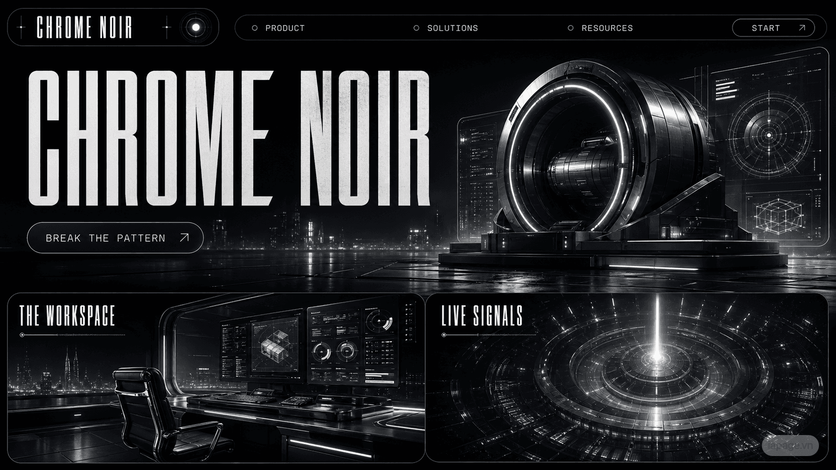 Full preview of the Chrome Noir website direction