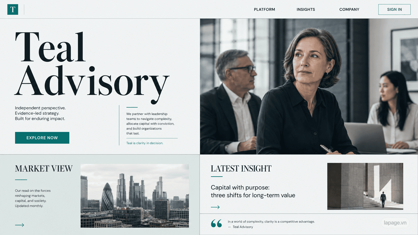 Full preview of the Teal Advisory website direction