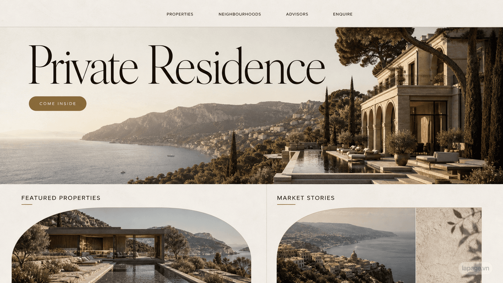 Full preview of the Private Residence website direction