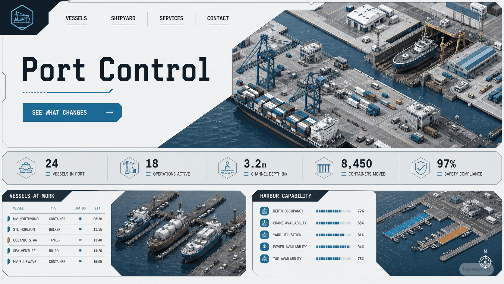 Full preview of the Port Control website direction