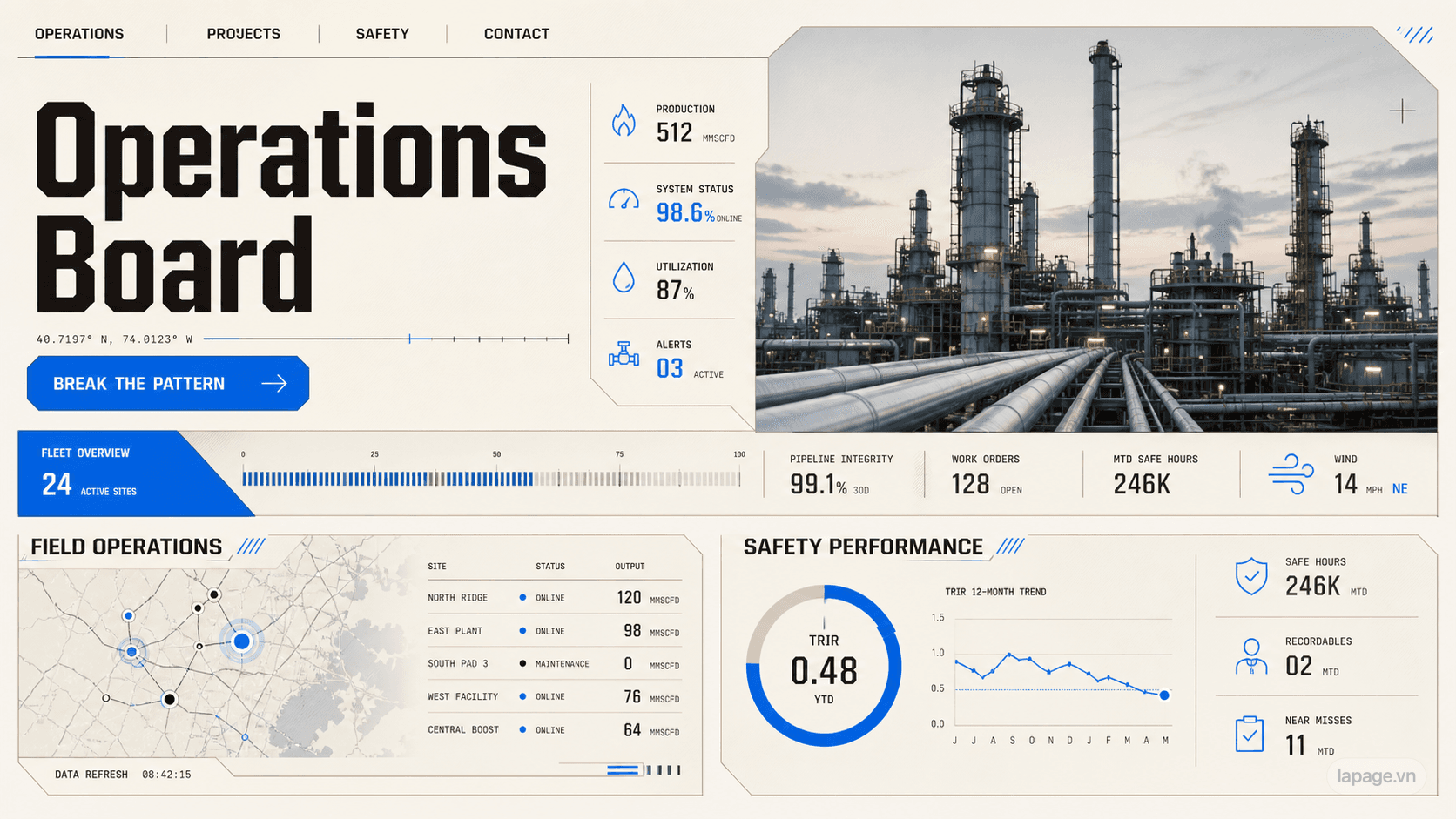 Full preview of the Operations Board website direction