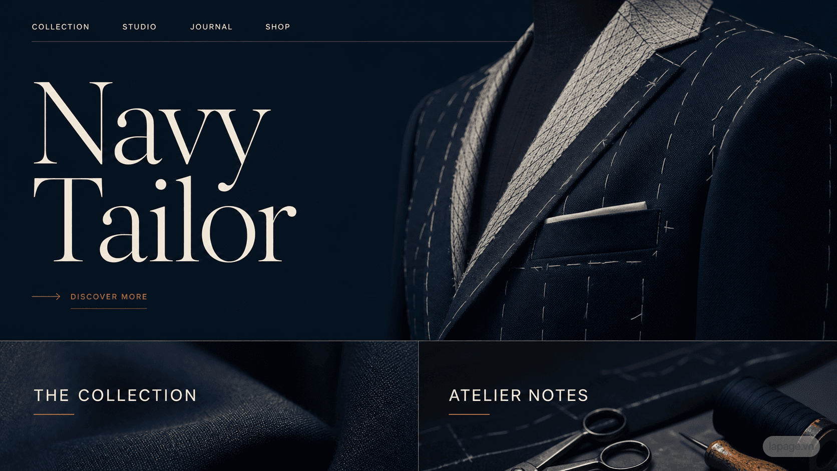 Full preview of the Navy Tailor website direction