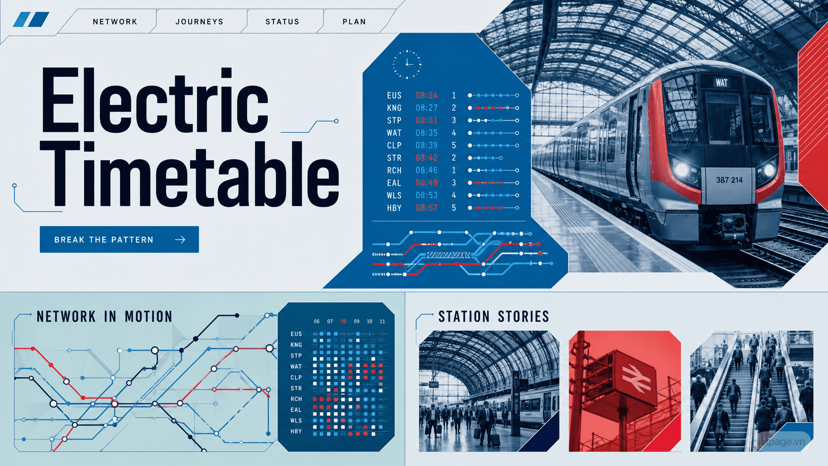 Full preview of the Electric Timetable website direction