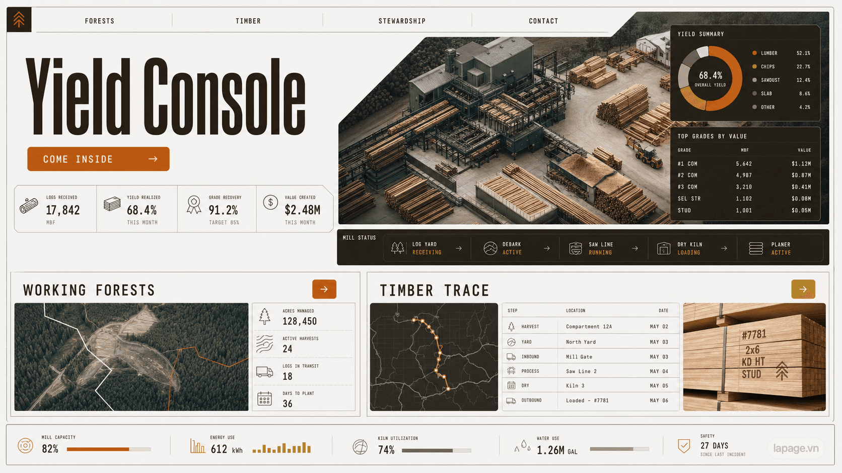 Full preview of the Yield Console website direction