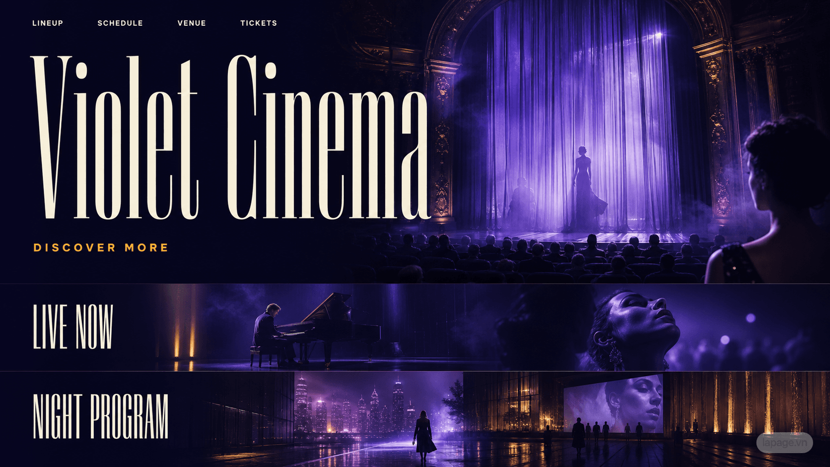 Full preview of the Violet Cinema website direction
