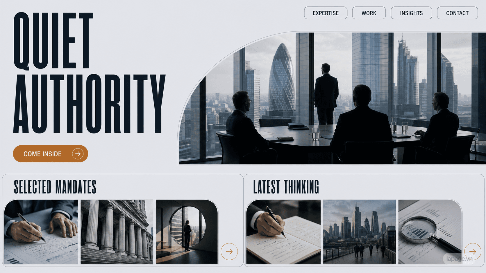 Full preview of the Quiet Authority website direction