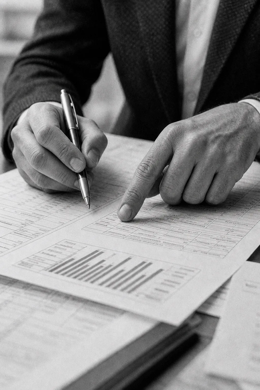 Professional reviewing handwritten financial notes