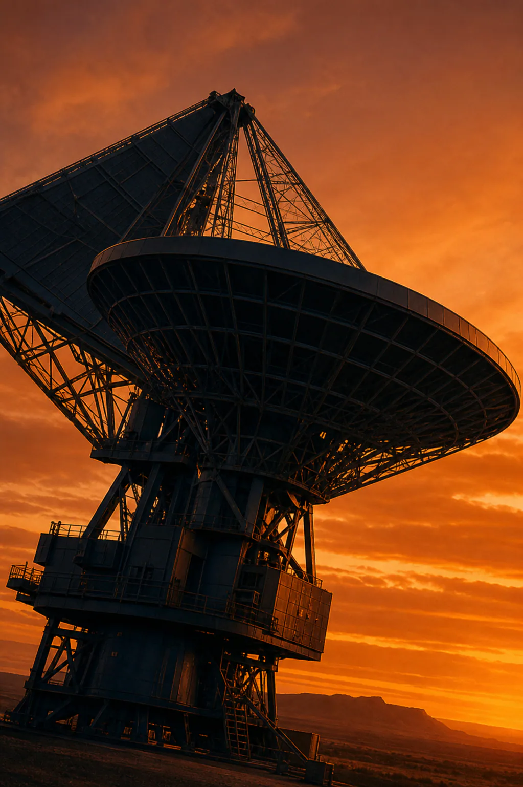 Deep-space communications dish under a planet