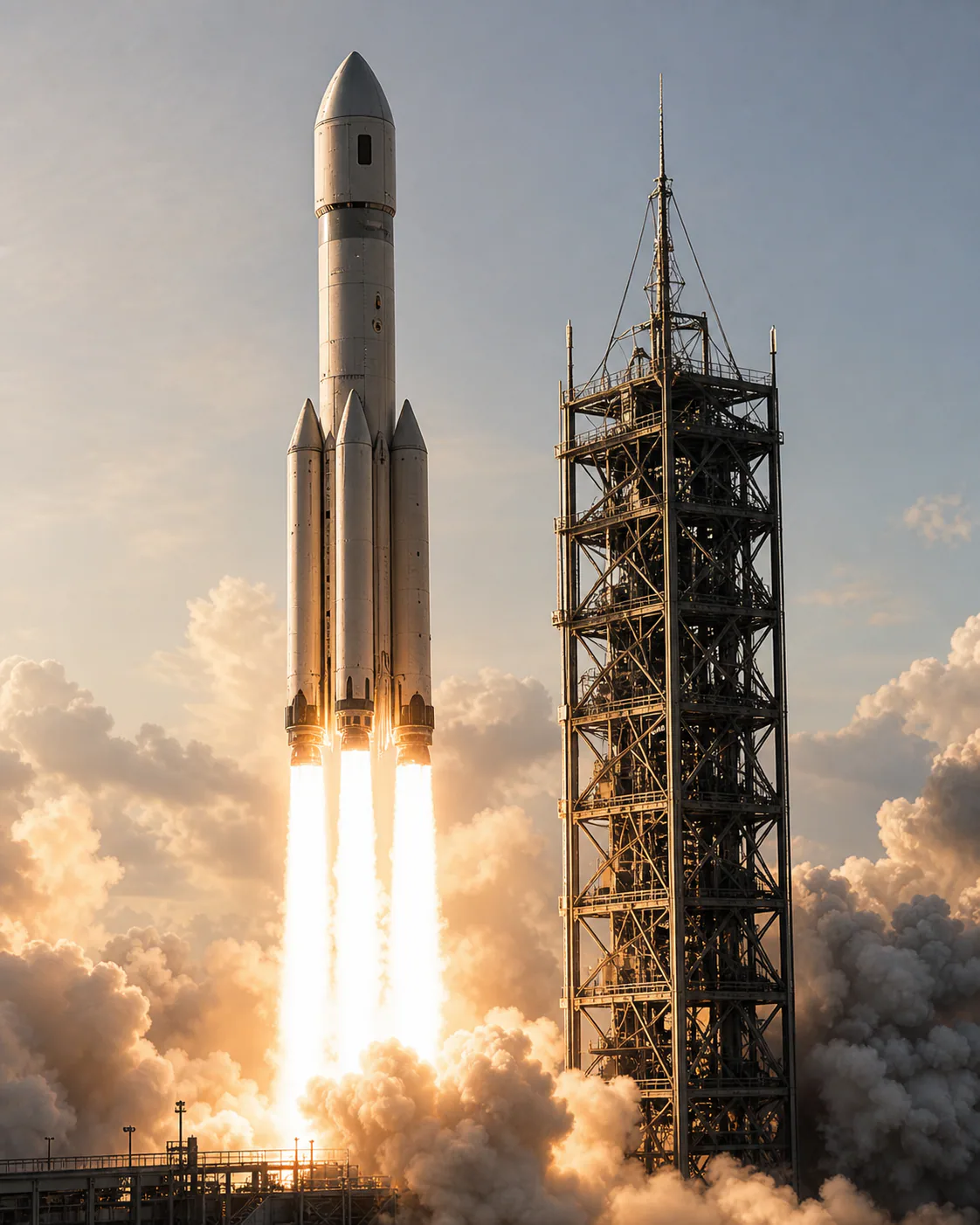 Launch vehicle rising from a pad