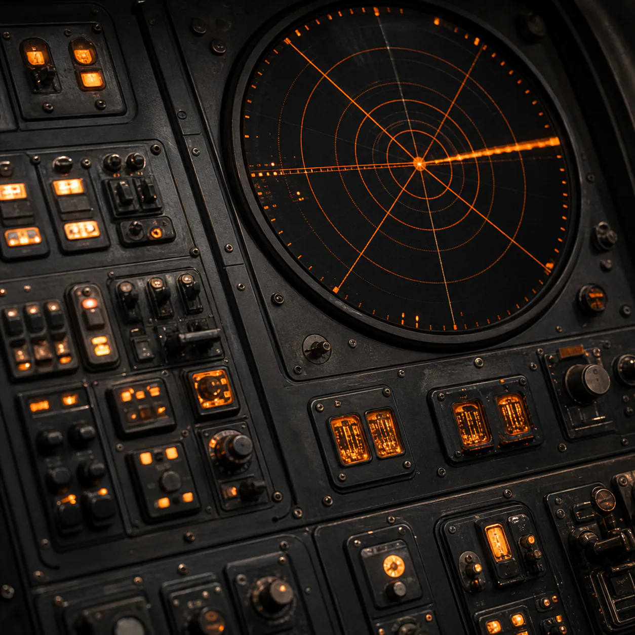 Aerospace control console with an illuminated radar display