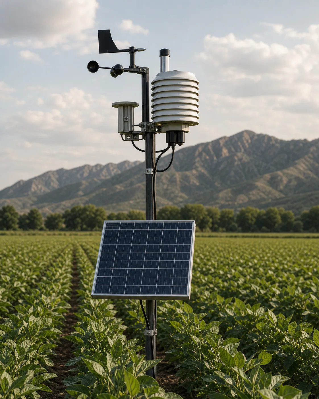 Solar-powered sensor node measuring field conditions