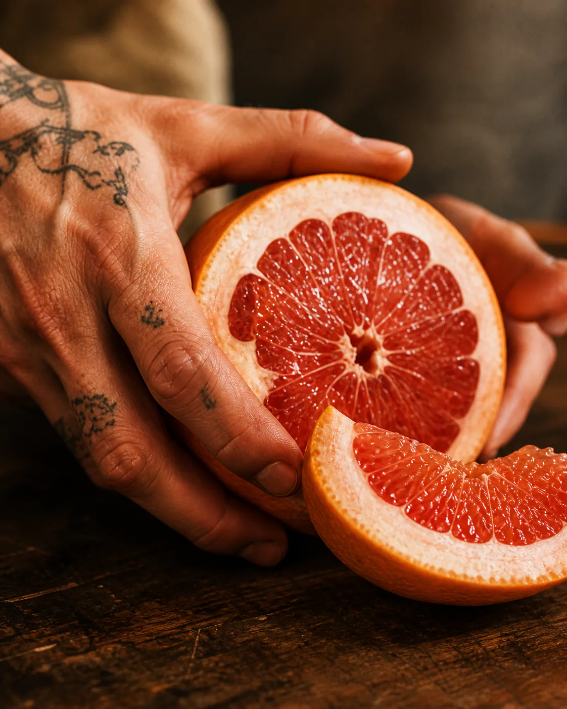 Hands preparing fresh grapefruit