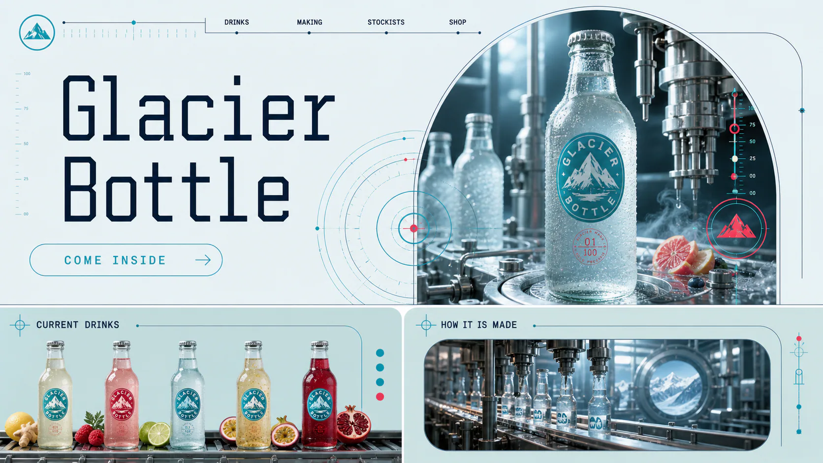 Frosted Glacier Bottle on a stainless bottling line with citrus and berry flavors