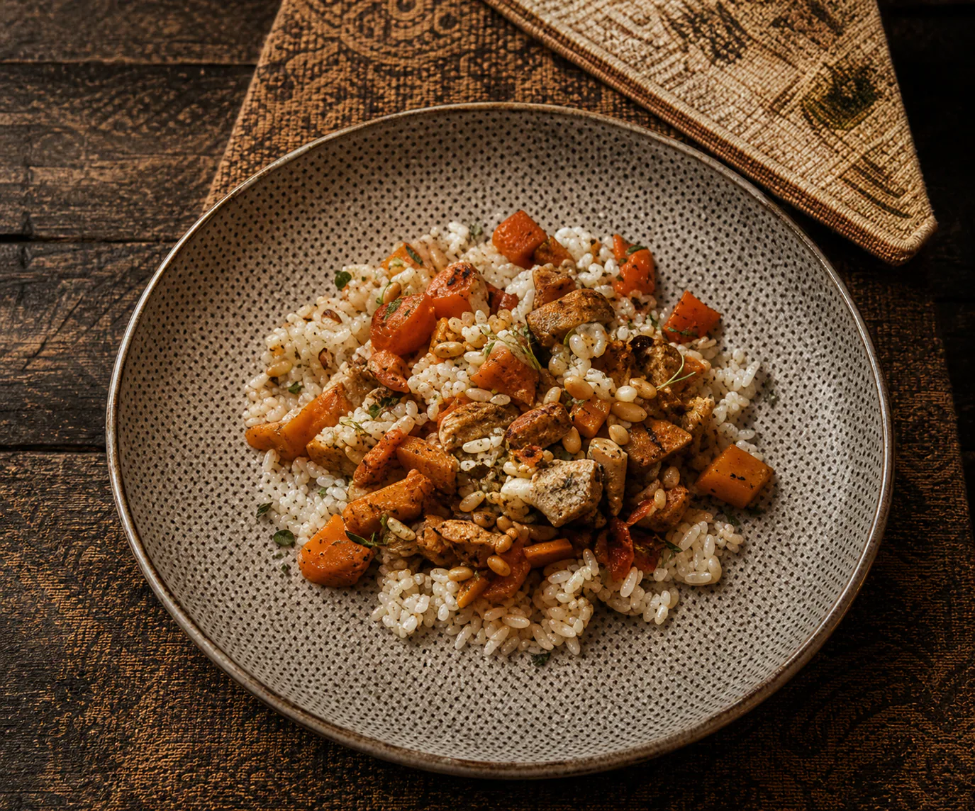 A colorful market dish served on a ceramic plate