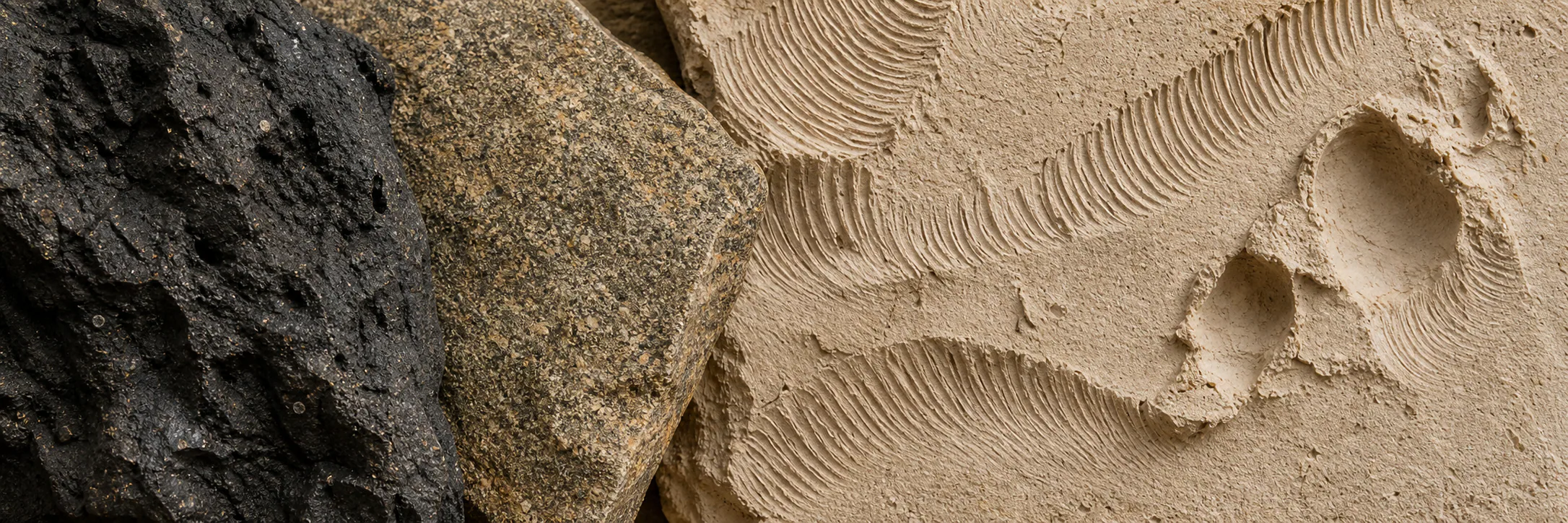 A horizontal arrangement of earthen material samples