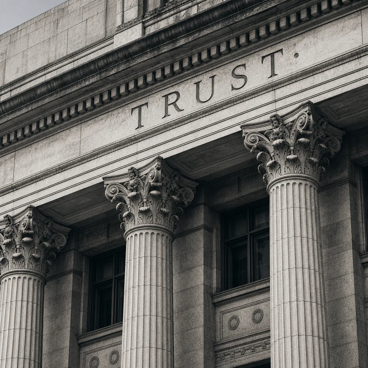 Classical bank facade with stone columns