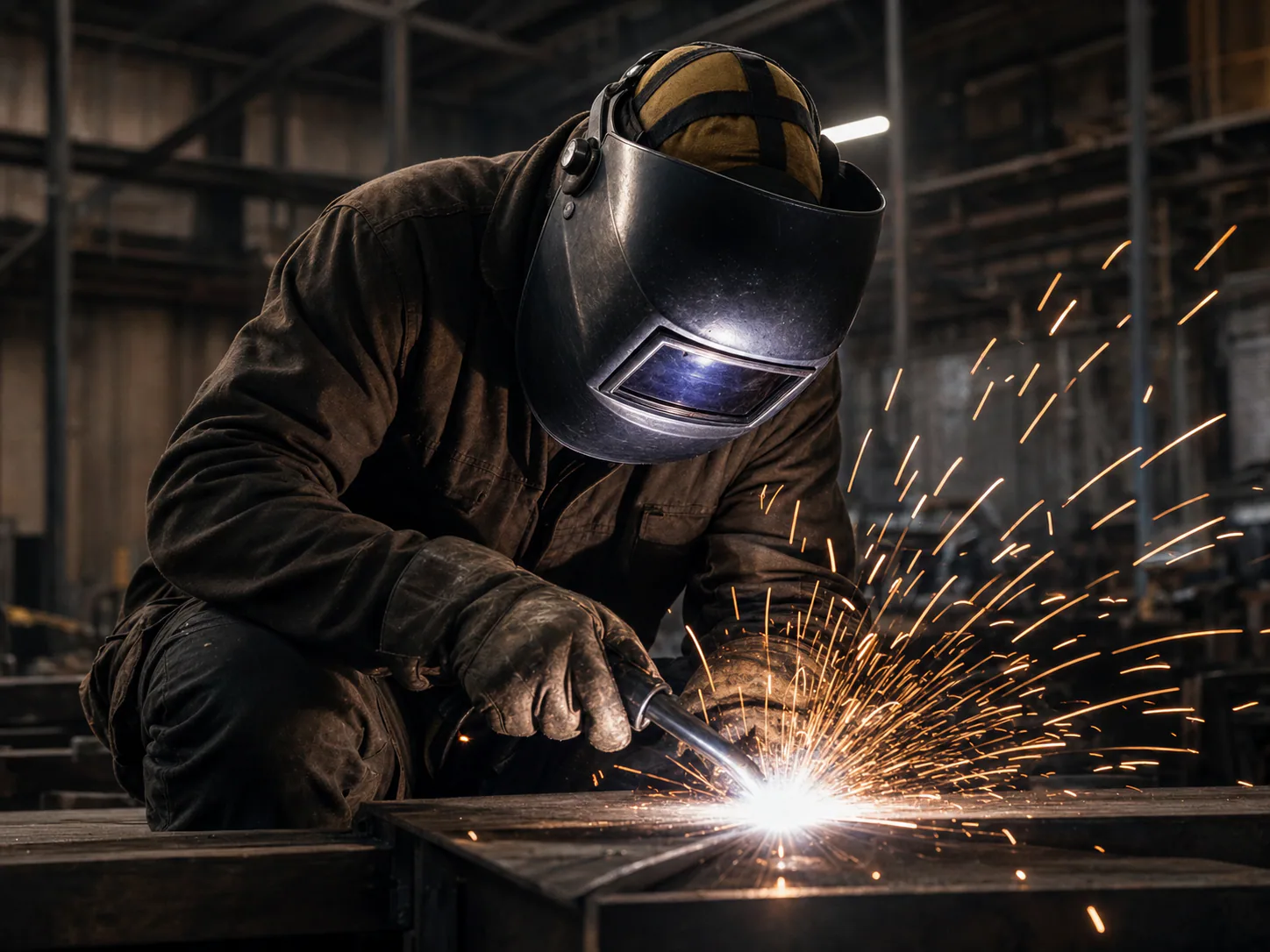 Welder fabricating steel on site