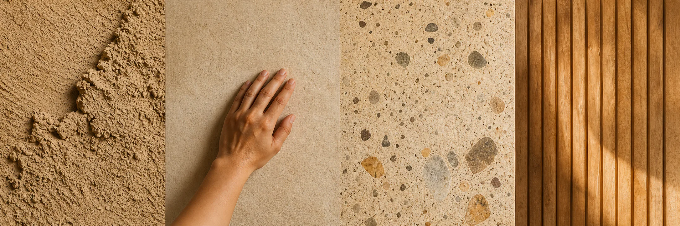Material studies of plaster, aggregate, touch, and timber