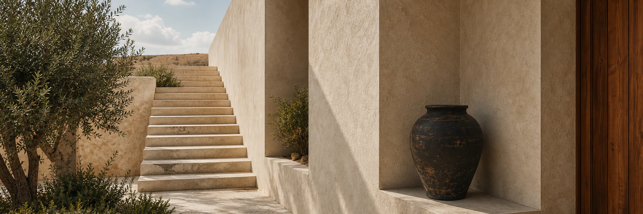 Sand-plaster stair and shaded courtyard detail