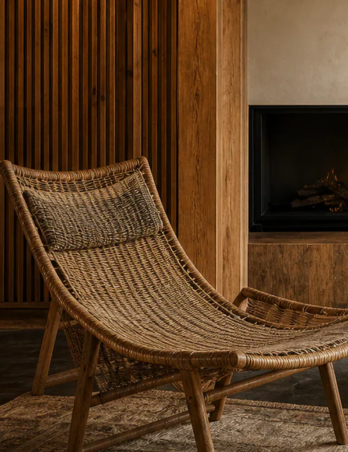 Natural woven cane texture in golden light