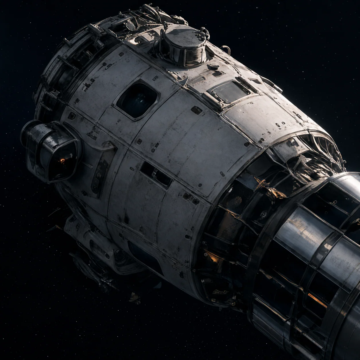 Orbital vehicle module in a dark hangar