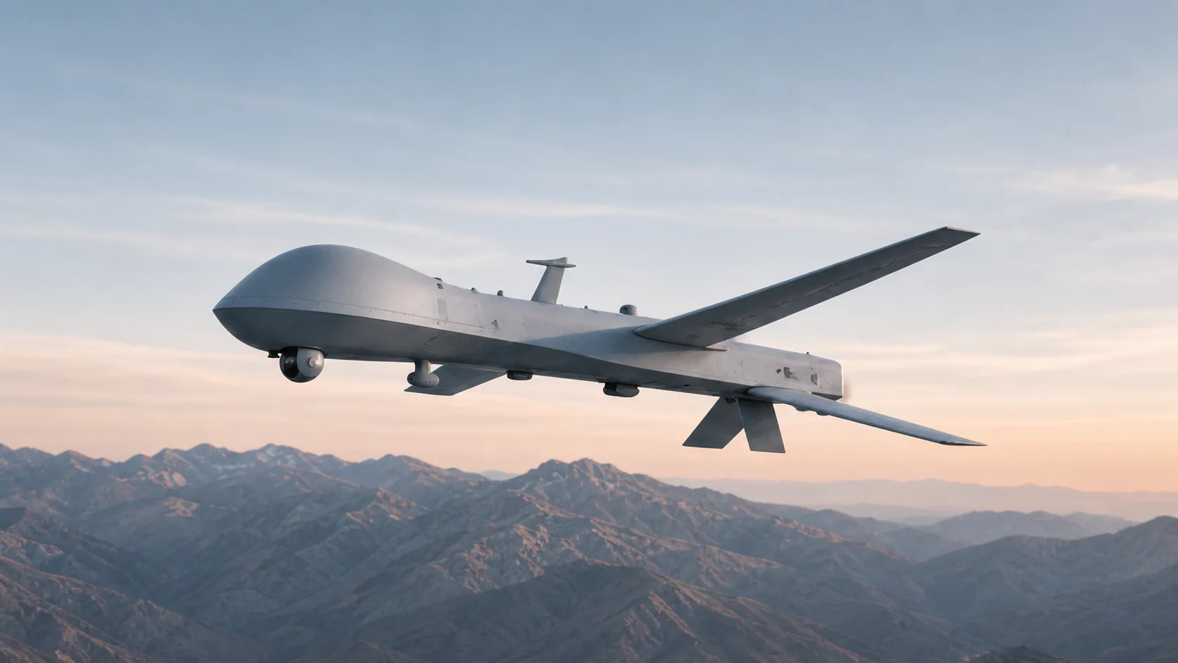 Unmanned aircraft flying above a mountain range