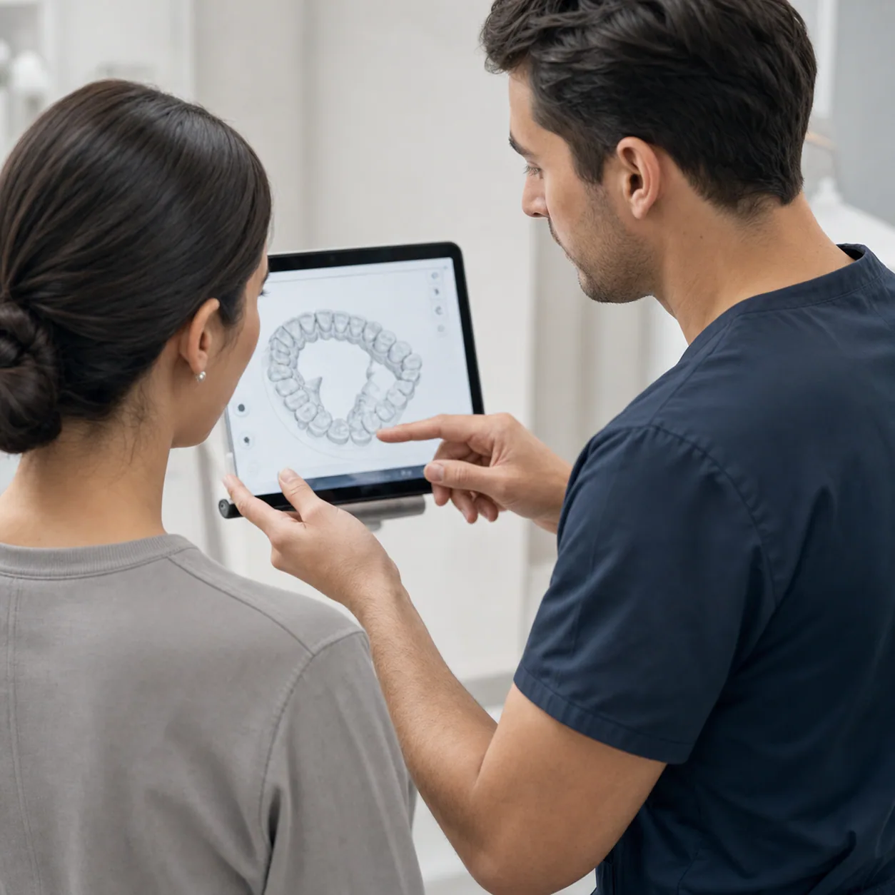 Patient and dentist reviewing a digital scan together