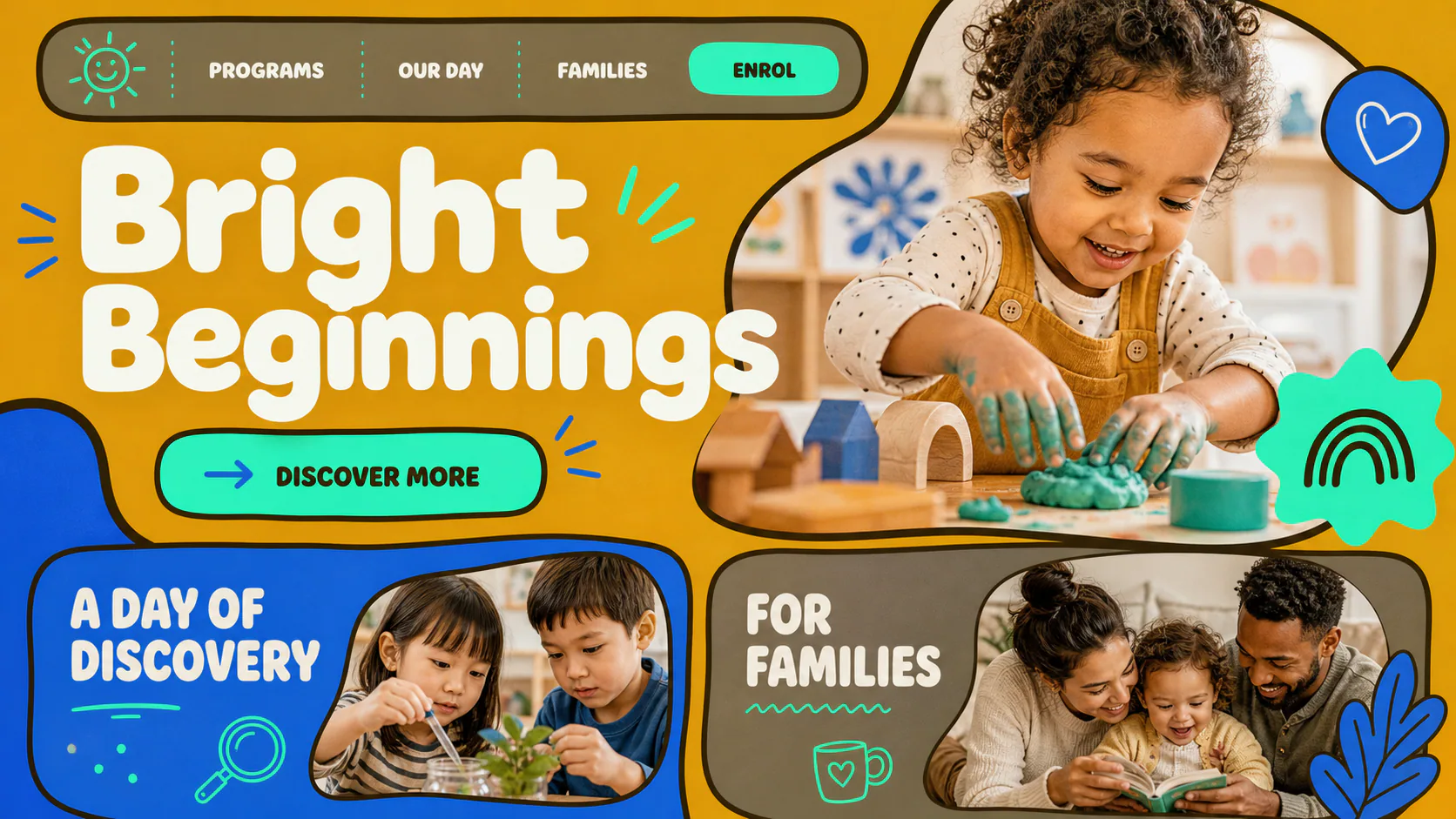 Child exploring bright play materials at a hands-on learning table