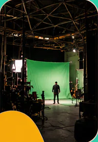 Green screen stage prepared for a shot