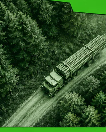 Timber truck traveling along a forest road