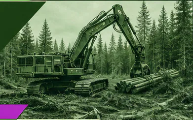Excavator working carefully among trees at a forest site