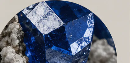 Close detail of a deep blue mineral crystal