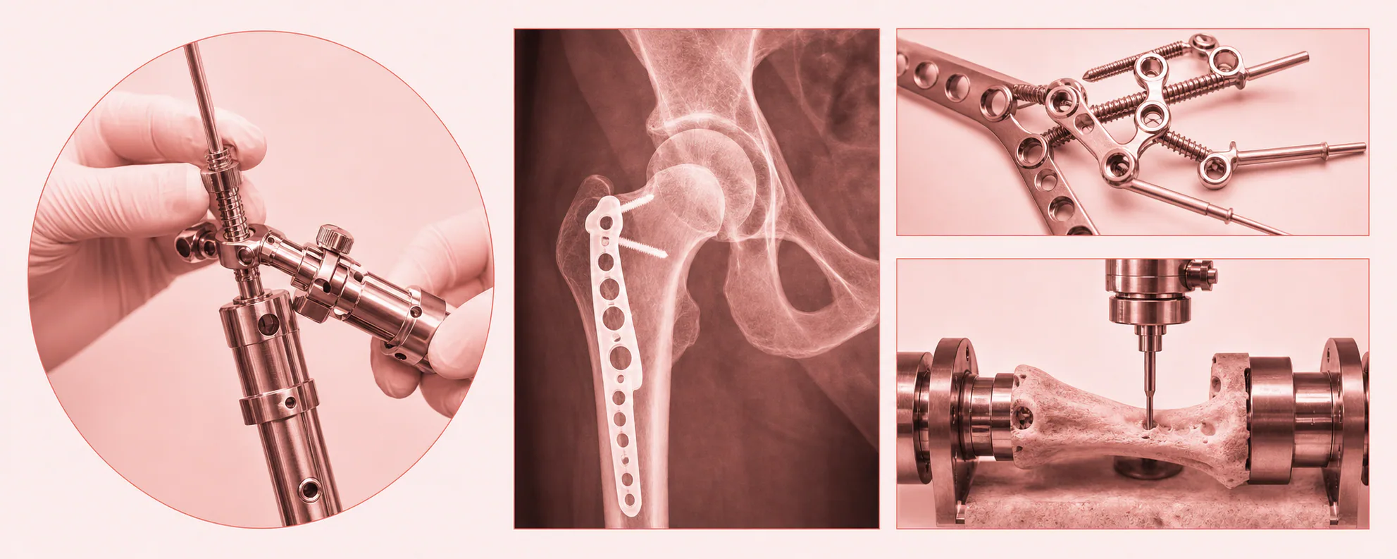 Orthopedic hardware shown in a clinical evidence montage