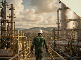 Operator walking through an industrial field site