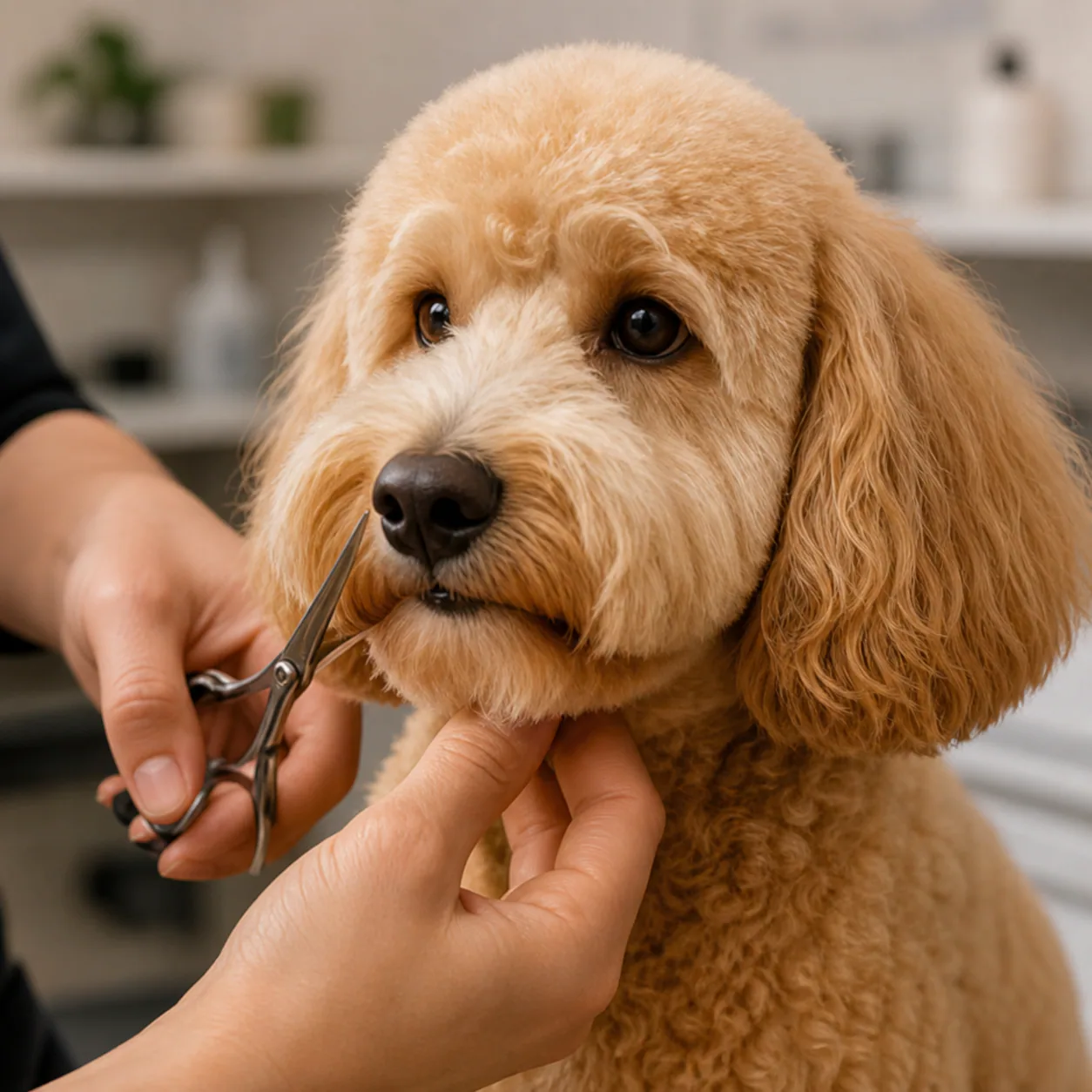 Dog receiving a careful groom