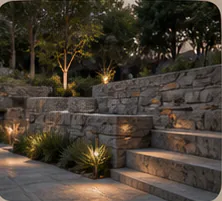 Completed landscape and retaining wall