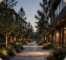 Completed public path through a planted site