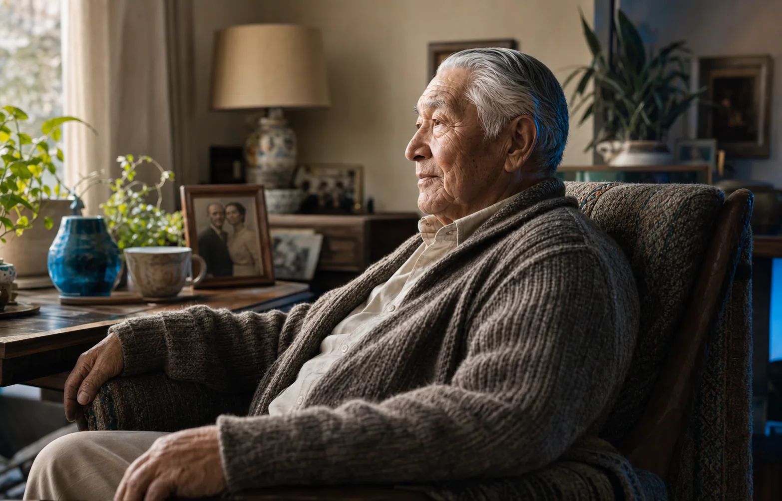 A resident resting in a sunlit Aster House living room