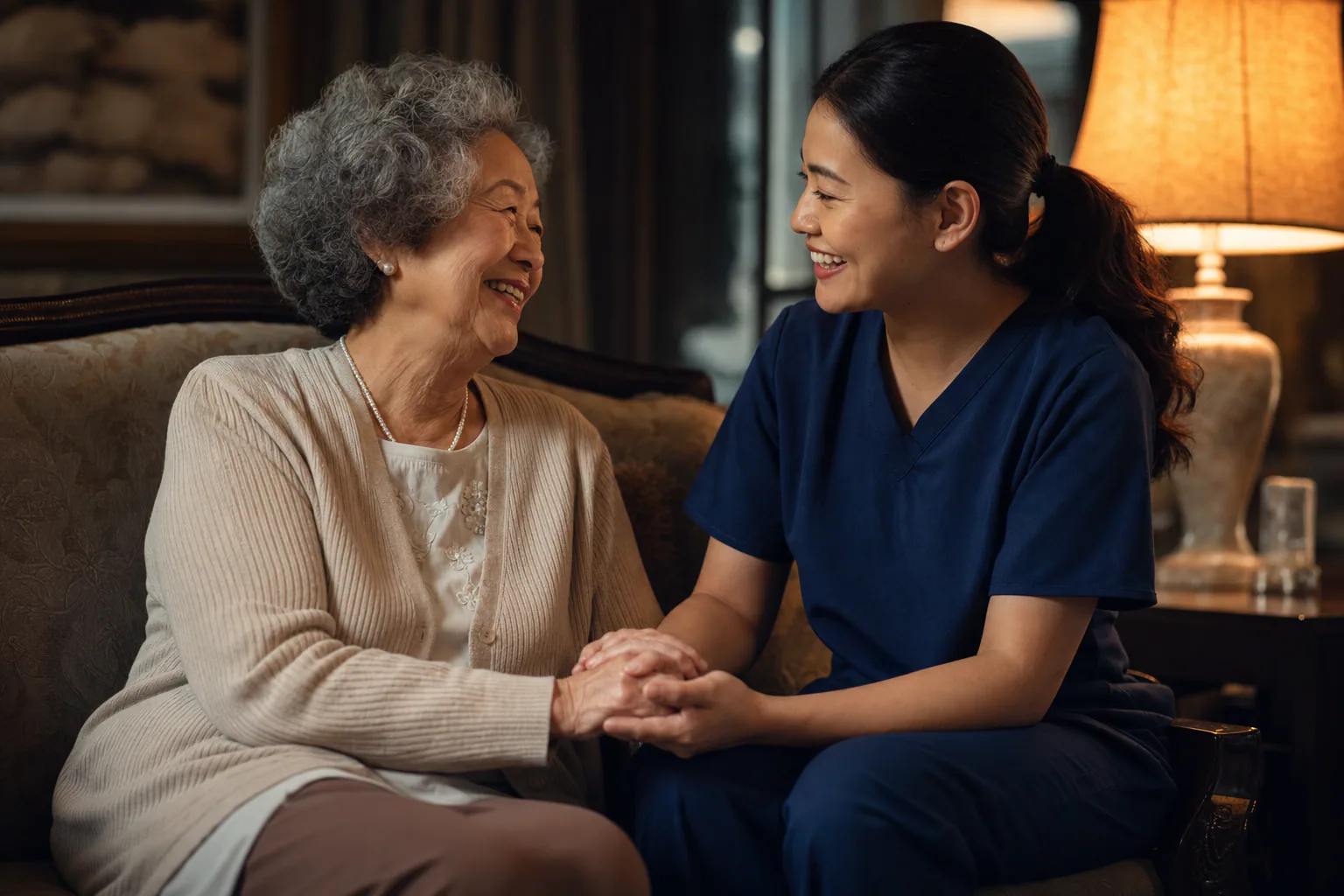 Resident sharing a joyful moment with a caregiver