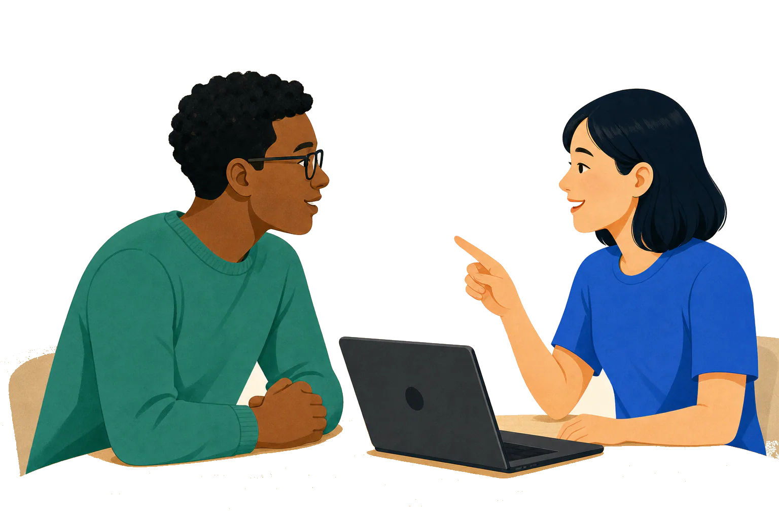 Two colleagues planning care together around a laptop